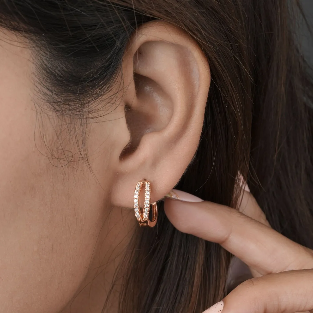 Buy 1 Get 1 Free -American Diamond Rose Gold Delicate Bali Earrings