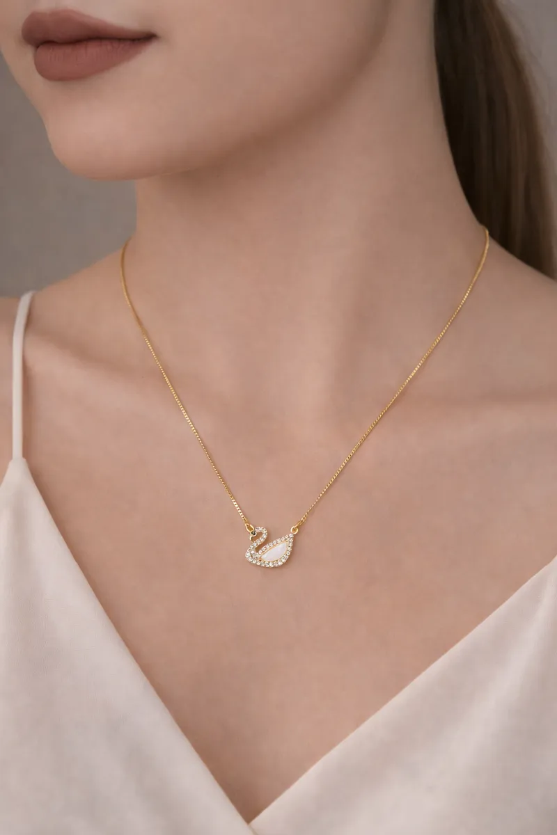 American Diamond Swan Shape Gold Plated Fancy Chain Pendent