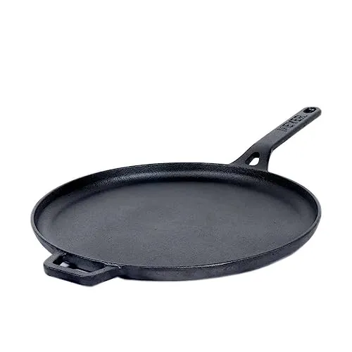 Meyer Pre-Seasoned Cast Iron Flat Dosa, Roti, Chapati Tawa Pan with Stick Handle, Dosa Kallu, Iron Tawa Big Size | Pre-Seasoned Iron Cookware | Gas and Induction Compatible | 28cm, Black