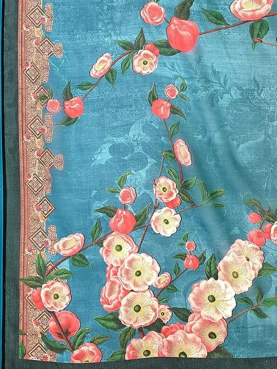 Shopgarb Women's Elegant Digital Floral Printed Sari with Blouse (SH-22 -Green-Designer-Floral-Party-Wedding-Saree, Free Size) - image 3