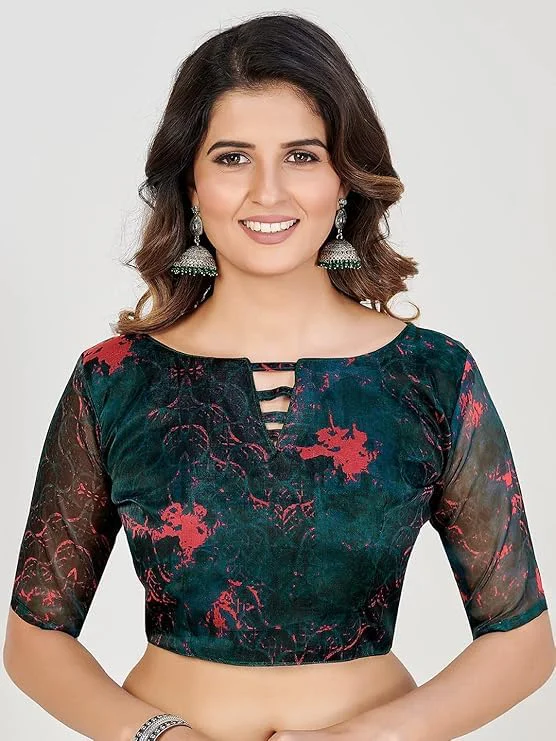 Shopgarb Women's Elegant Digital Floral Printed Sari with Blouse (SH-22 -Green-Designer-Floral-Party-Wedding-Saree, Free Size) - image 4