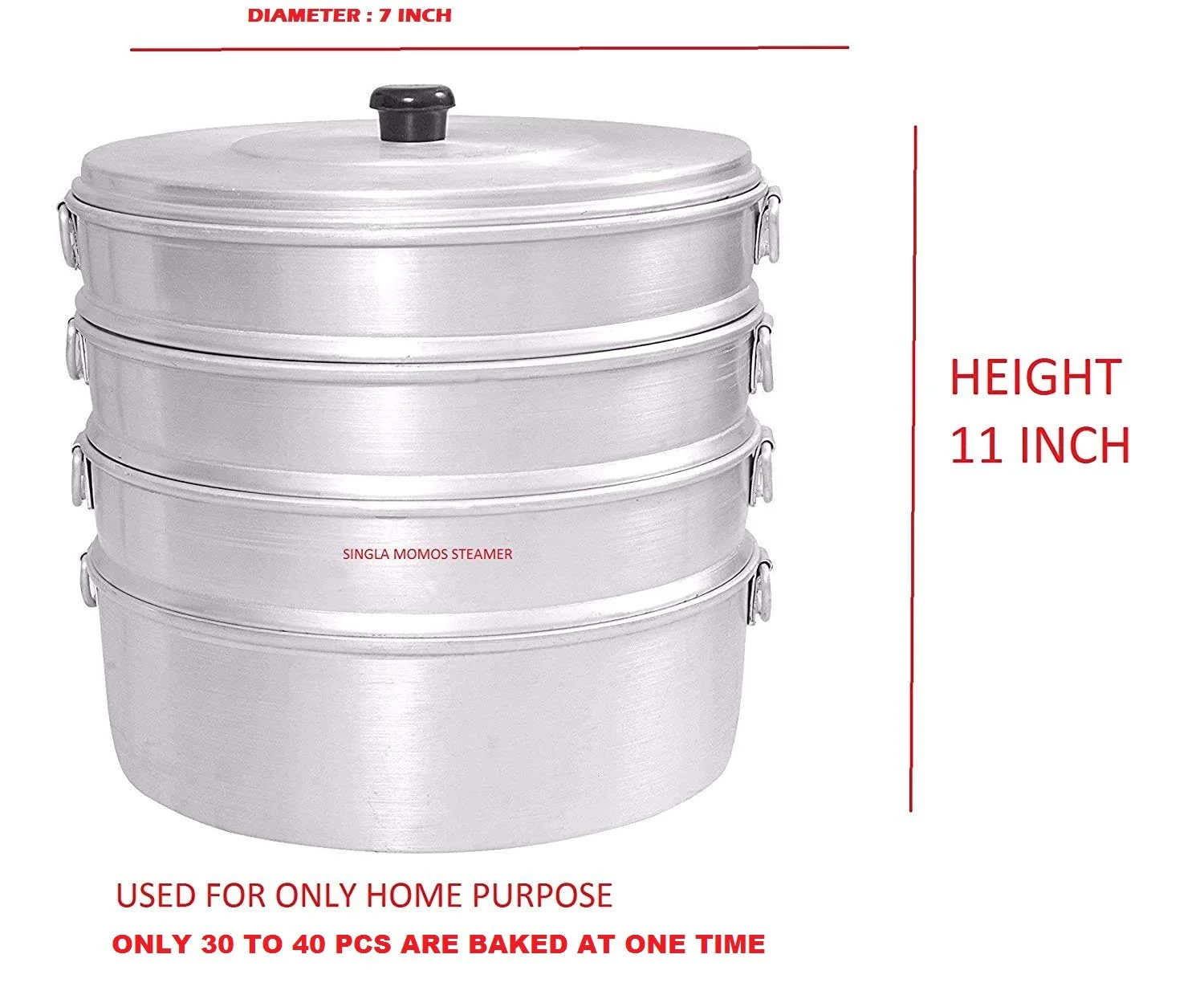VPSK Singla 4 Tier Aluminium Momos Steamer Used for Only Home Purpose Are Baked at One Time - 30 to 40 Pieces (Silver) - image 5