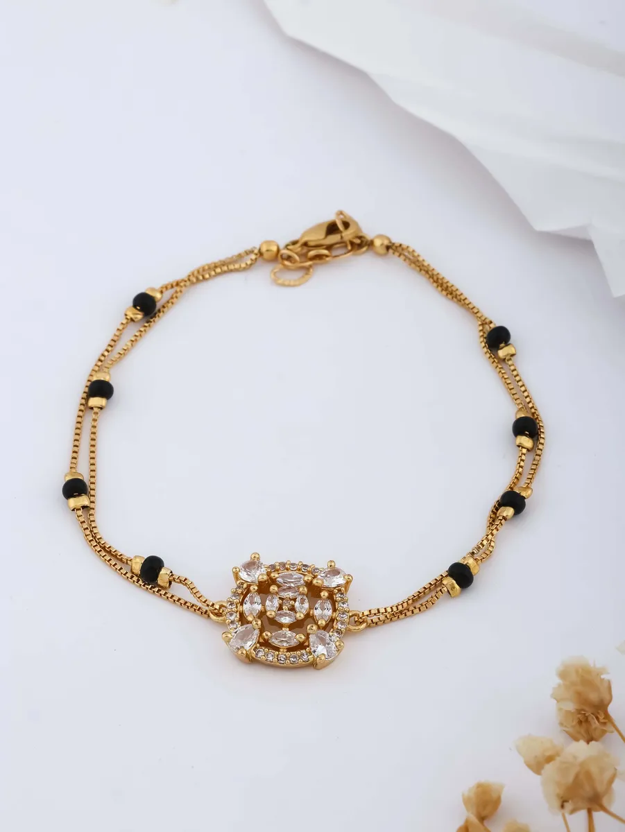 American Diamon Fancy High Gold Plated Delicate Hand Mangalsutra