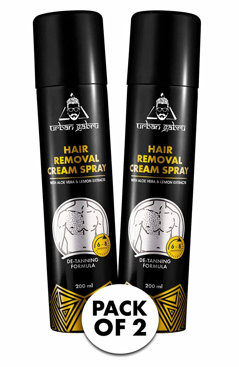 2x Urbangabru Hair Removal cream Spray - Pack of 2 - 200 ML, Aloe Vera
