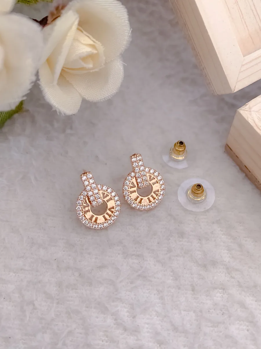 Buy 1 Get 1 Free -American Diamond Rose Gold Delicate Fancy Delicate Earrings