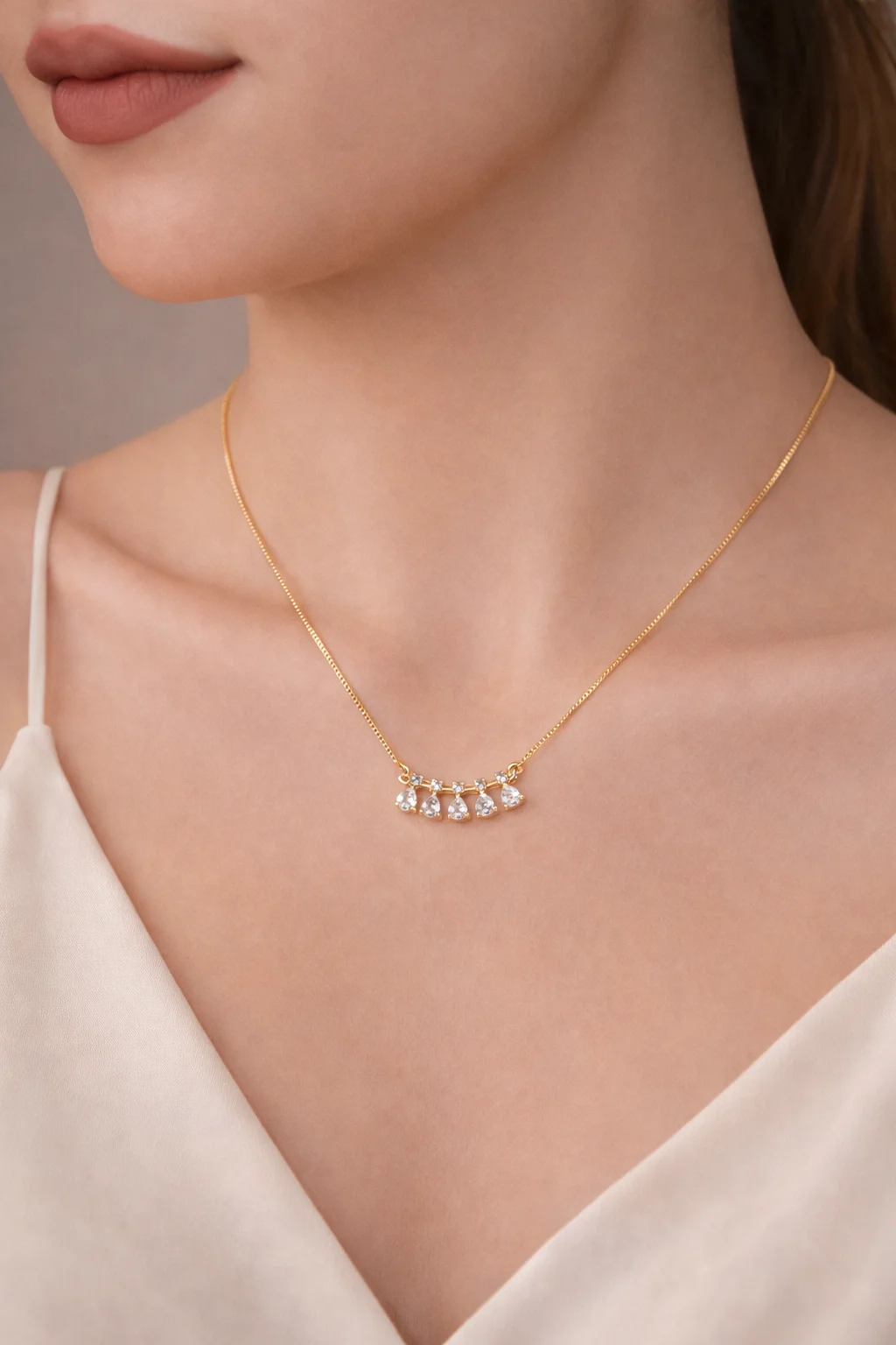 American Diamond Gold Plated Fancy Hanging Chain Pendent