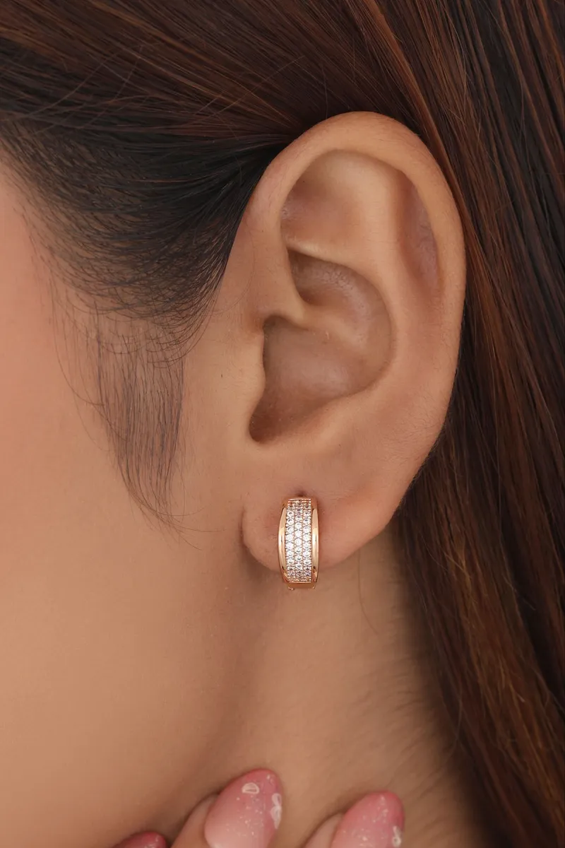 Buy 1 Get 1 Free -American Diamond Rose Gold Fancy Bali Earrings