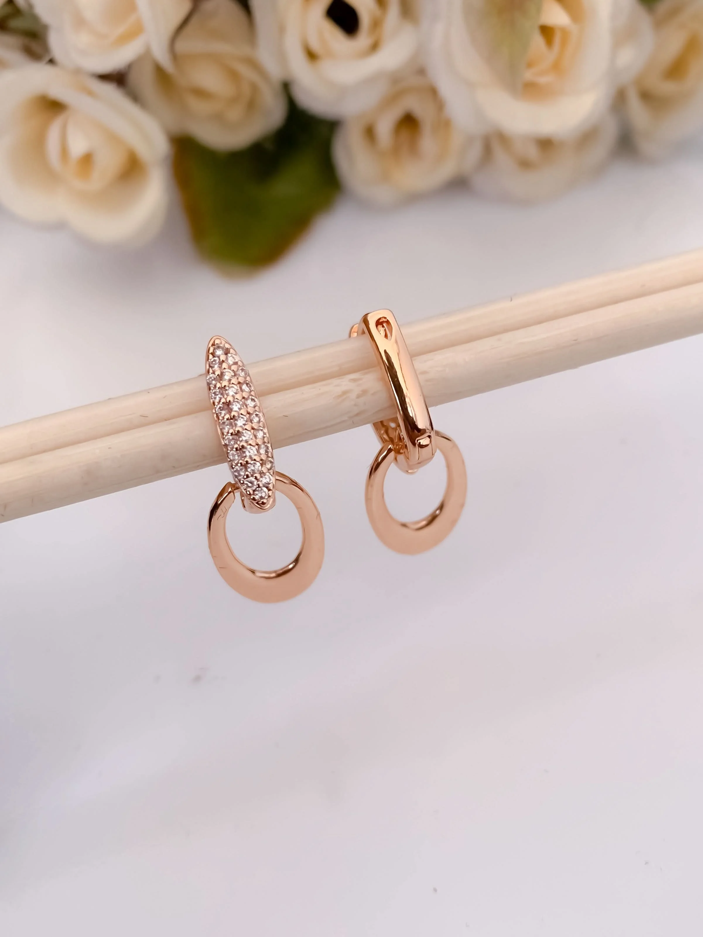Buy 1 Get 1 Free -American Diamond Rose Gold Plated Hanging Fancy Bali