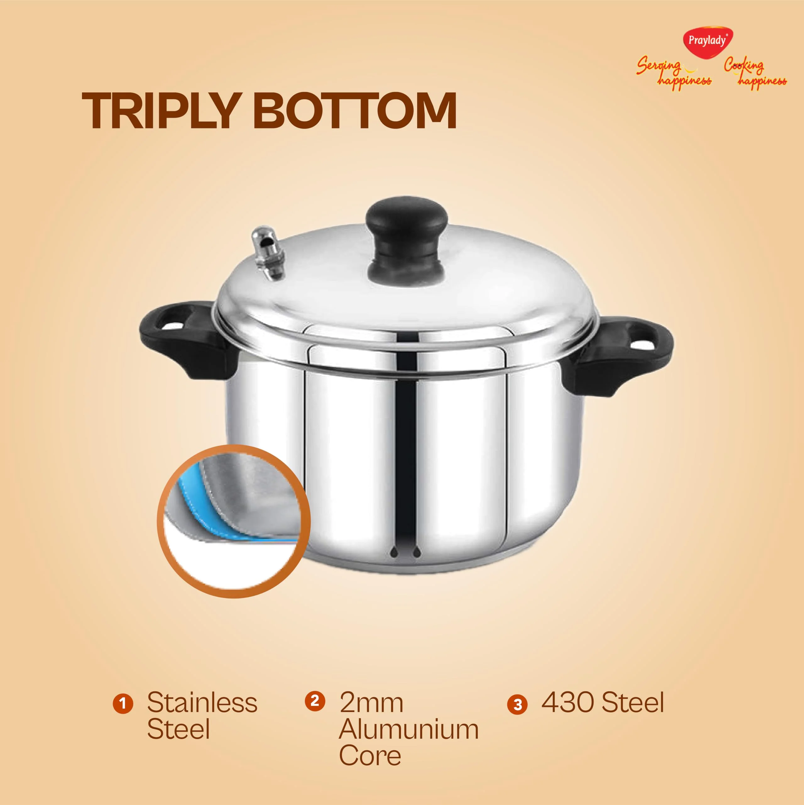 Praylady 3ply base 16 idly cooker with 4 plates - durable, even heating, Stay cool handles, perfect for fluffy idlis/Sandhwich bottom/induction base - image 5