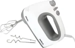 Havells Whisko 300 watt Hand Mixer with Single Eject Button, 5 Speed Turbo Function, Stainless Steel Hooks, 1.5m Long Cord, 1300 RPM & 2 Years Warranty (White Grey)
