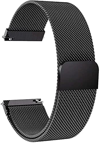 Meyaar Stainless Steel Mesh Bracelet Band Only Compatible with Fire-Boltt Talk 2 (BSW042) Smartwatch, Replacement Band Made For Fire-Boltt Talk 2 (Watch Not Included) (Black) (Black)