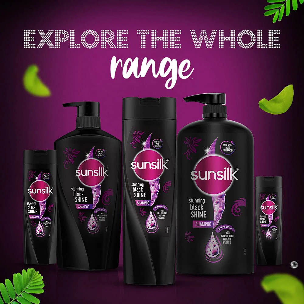 Sunsilk Stunning Black Shine Shampoo 340 ml, With Amla + Oil & Pearl Protein, Gives Shiny, Moisturised, Fuller Hair - image 2