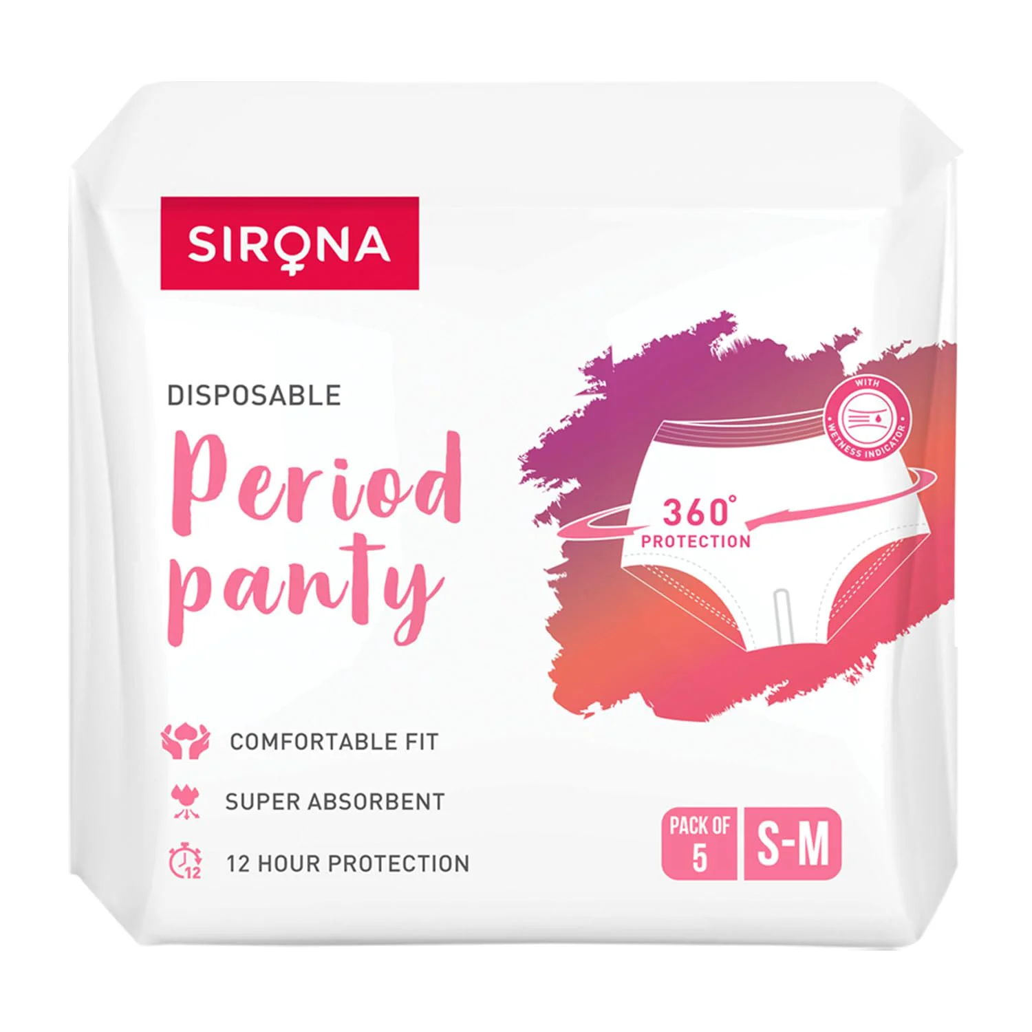 Sirona Disposable Period Panties for Women | S – M | 360° Sanitary Protection for Regular Flow | No Leakage, No Rashes, No Discomfort | Maternity Panties with High Absorbency | Pack of 5