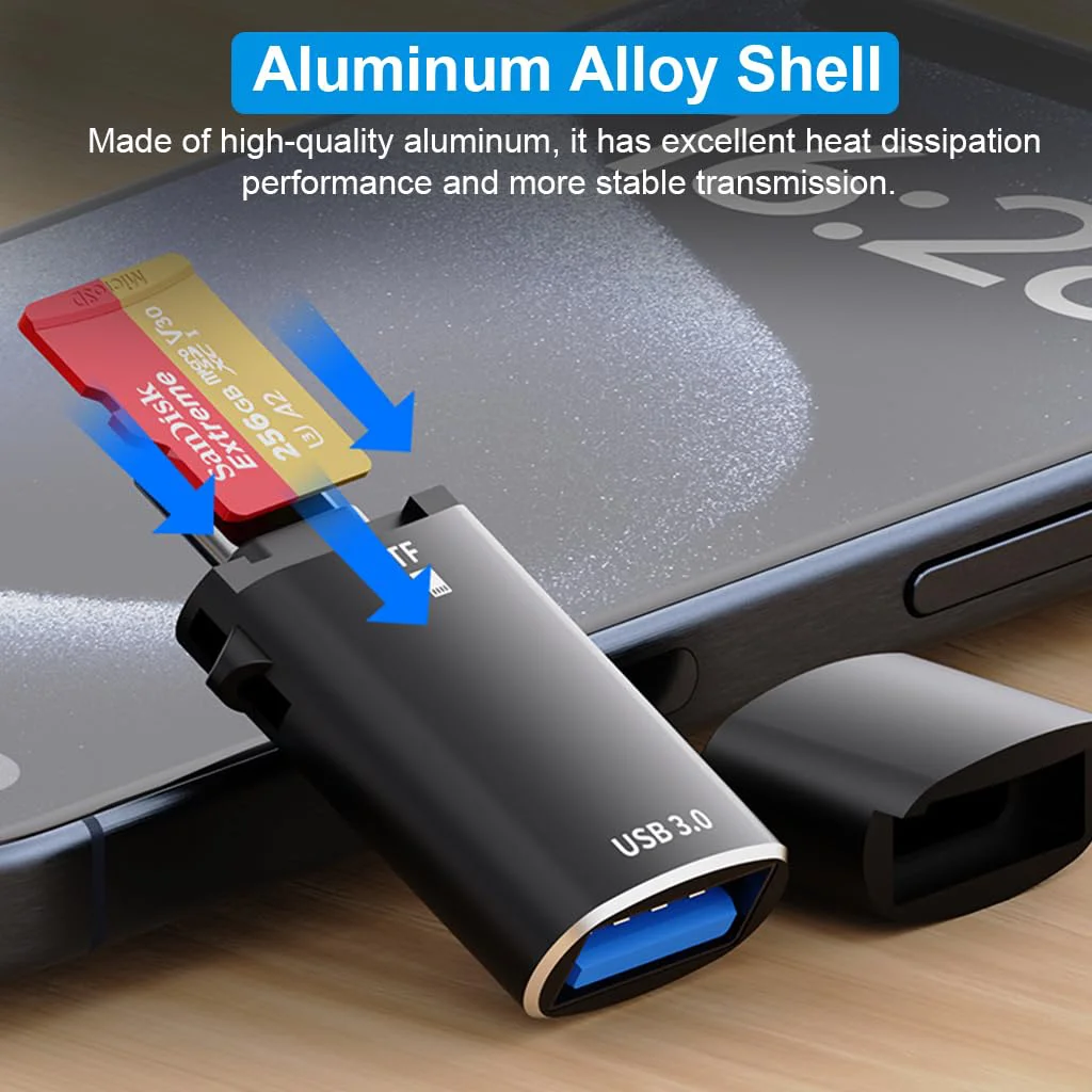Verilux® OTG Type C to USB Card Reader 2 in 1 TF SD Card Reader Type C to USB 3.0 Adapter for iPhone 15 Memory Card Adapter High Speed USB 3.0 Adapter for iPhone 15, Samsung, Xiaomi, Huawei P40 - image 5