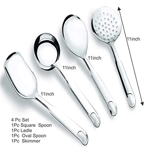 Tiara - Pride 4pc Serving Spoon Set (1pc Ladle,1pc Square,1pc Round,1pc Skimmer) Kitchen Tools Heavy Guage Rice Spoon - image 4