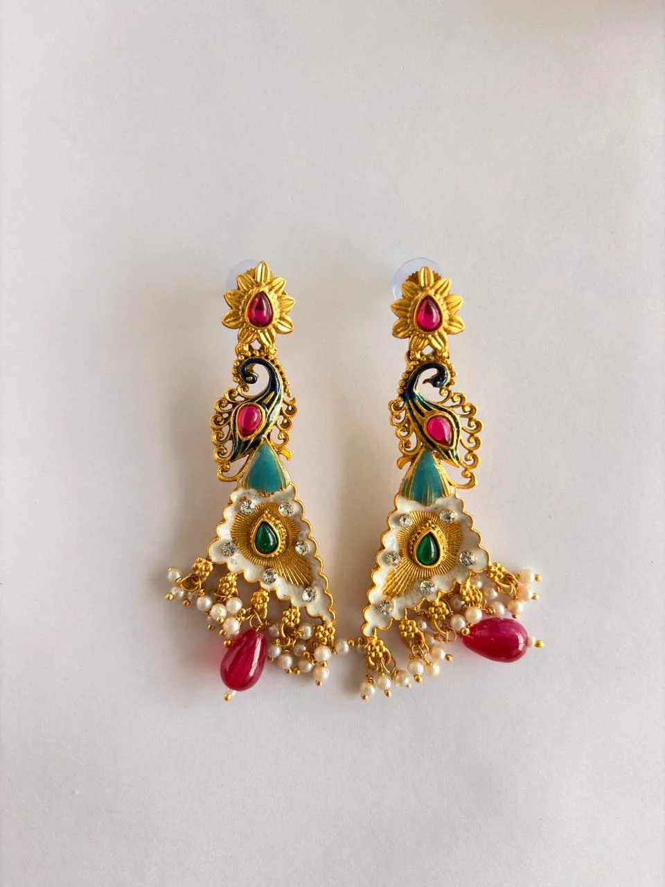 Peacock Style Long Kundan Earrings