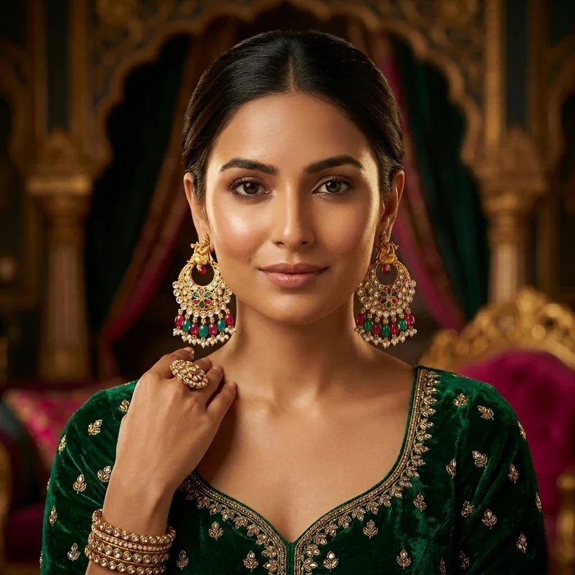 Krishna Design Kundan Chandbali Earrings
