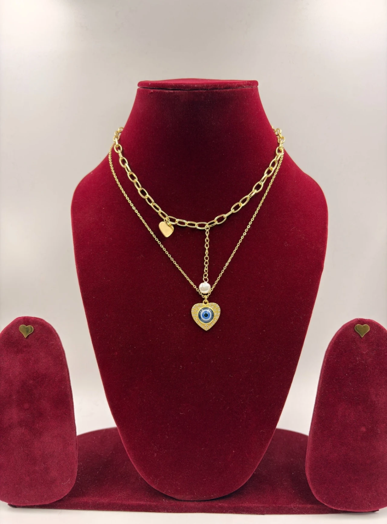 Layered Evil Eye Heart Pendant Necklace – Fashion Jewellery for Women