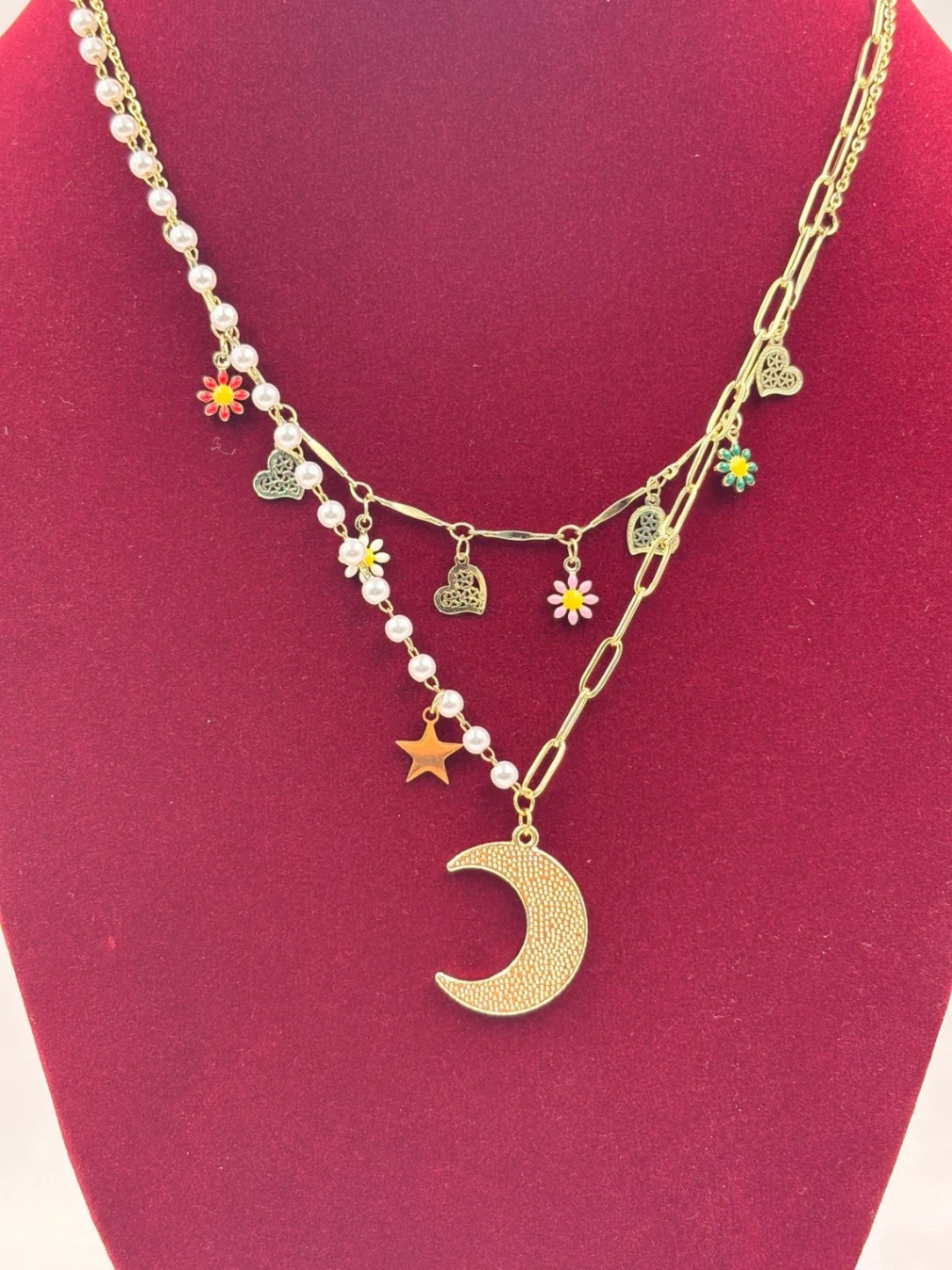 Layered Moon Charm Pendant Necklace – Fashion Jewellery for Women