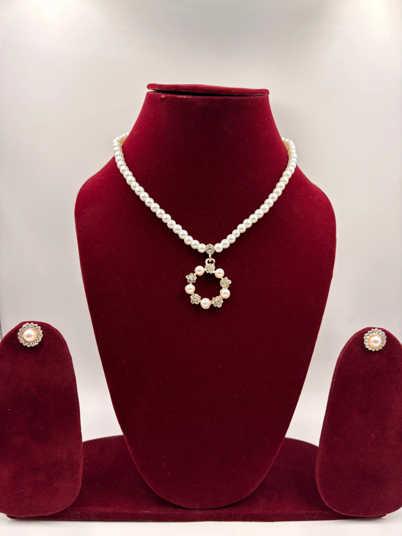 Classic Pearl Halo Pendant Necklace Set – Fashion Jewellery for Women