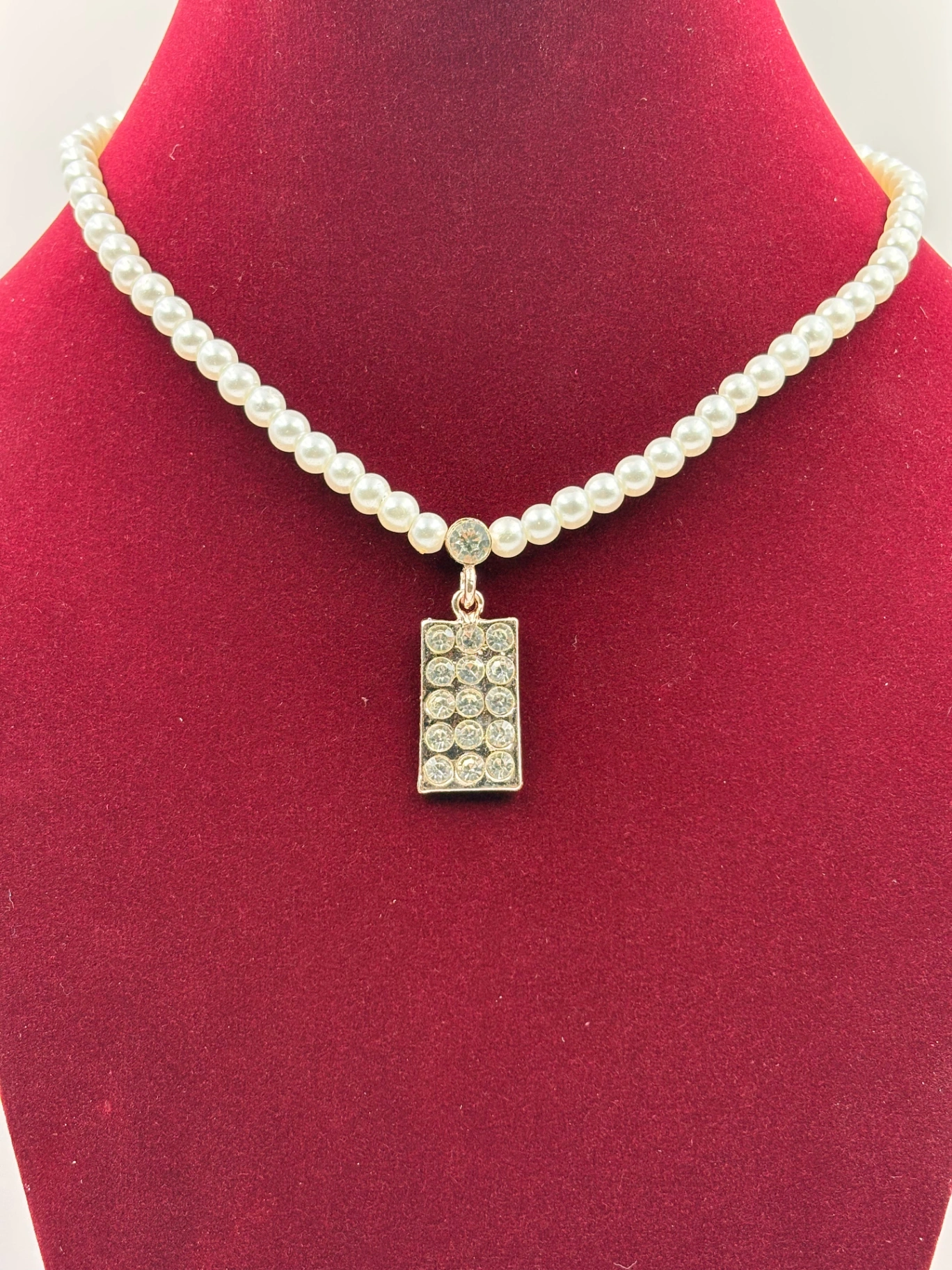 Classic Pearl Necklace Set with Crystal Pendant & Stud Earrings – Artificial Jewellery
