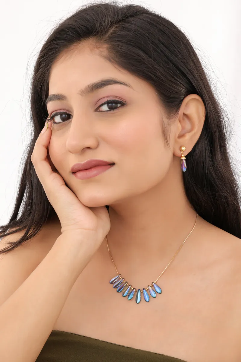 Spectrum Raindrop Crystal Necklace Set - Multi-Color Shine Edition
