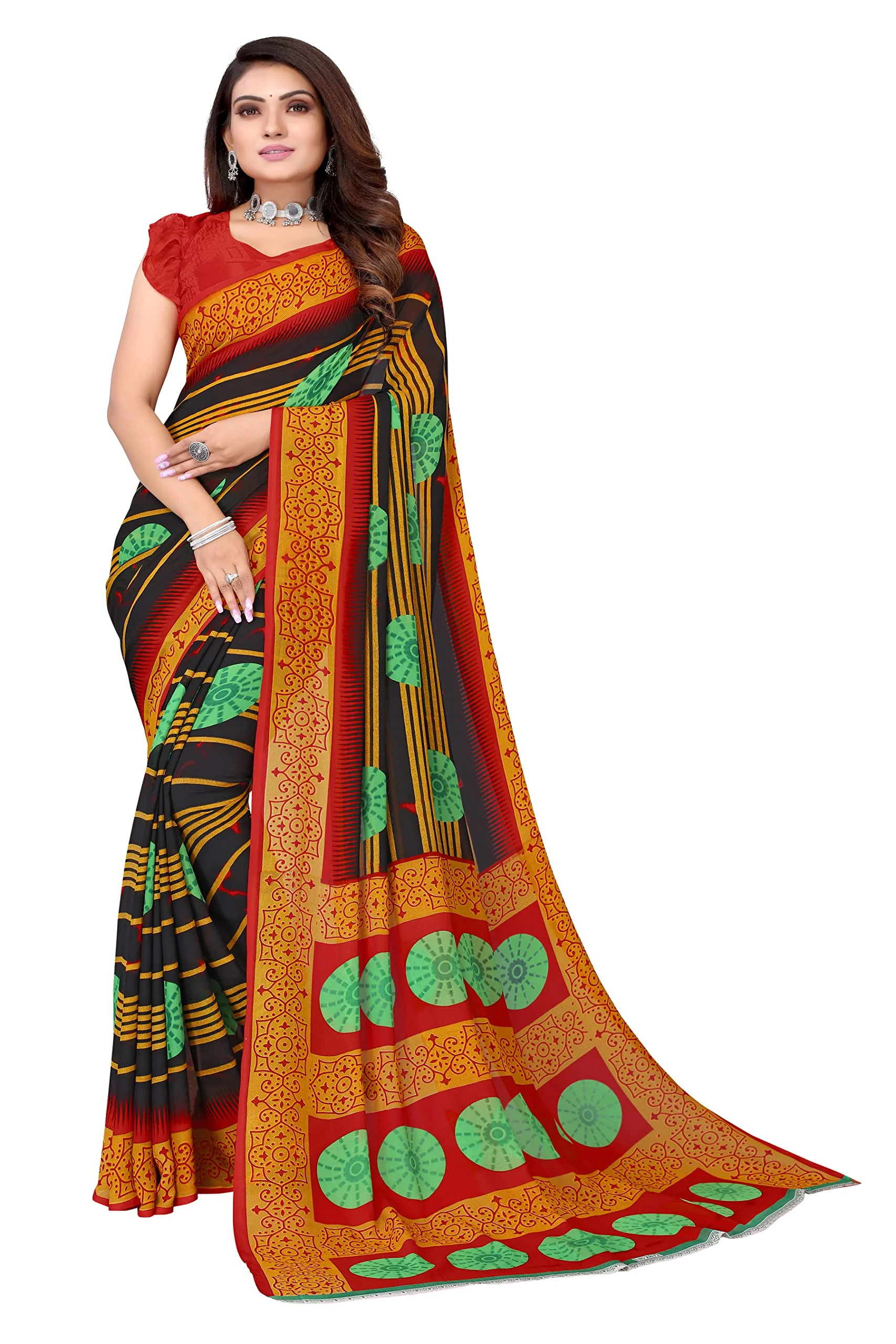 Tarshika Womens Georgette Printed Saree With Blouse Piece(SHIVANI BLACK_Free Size) - image 2
