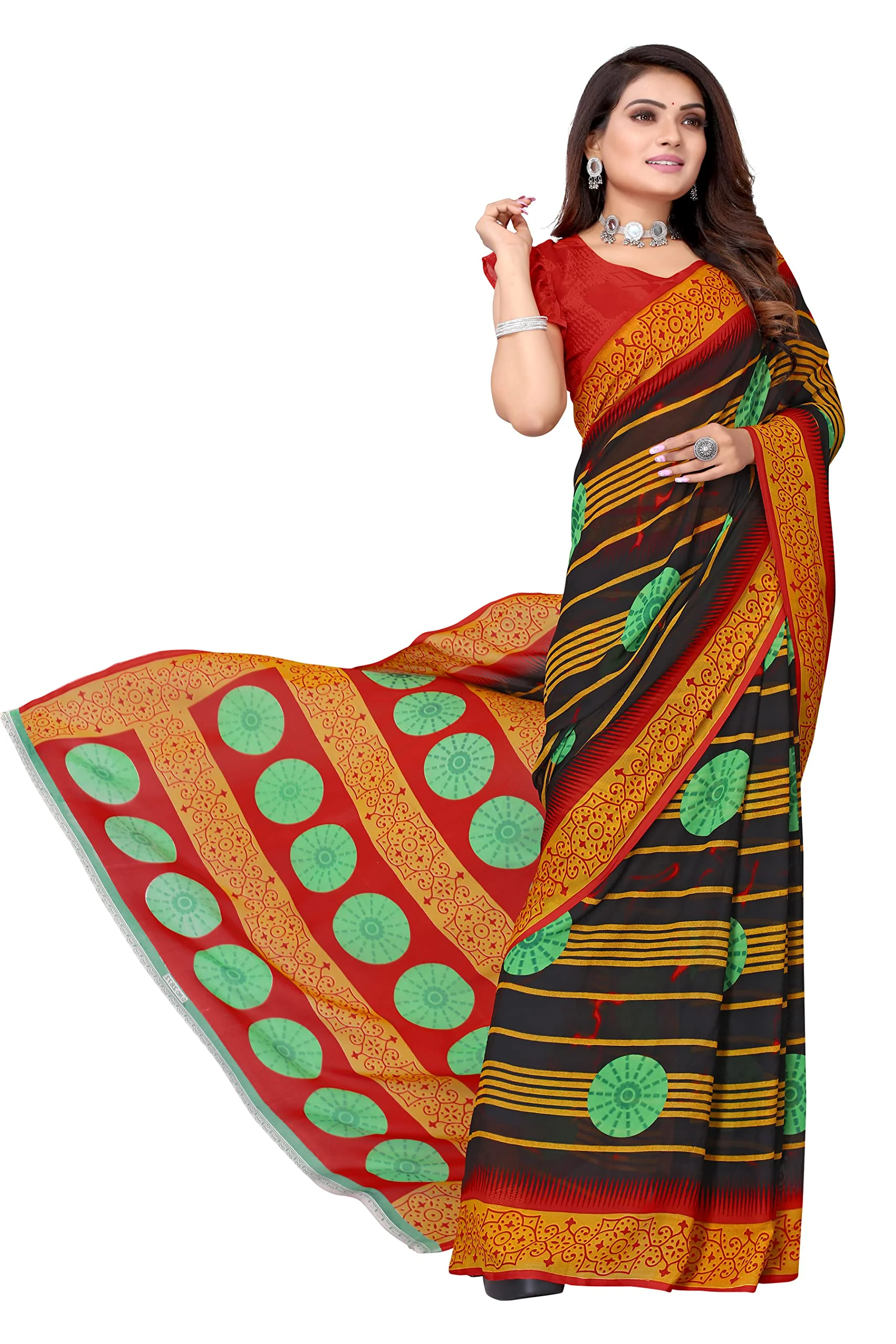 Tarshika Womens Georgette Printed Saree With Blouse Piece(SHIVANI BLACK_Free Size) - image 4