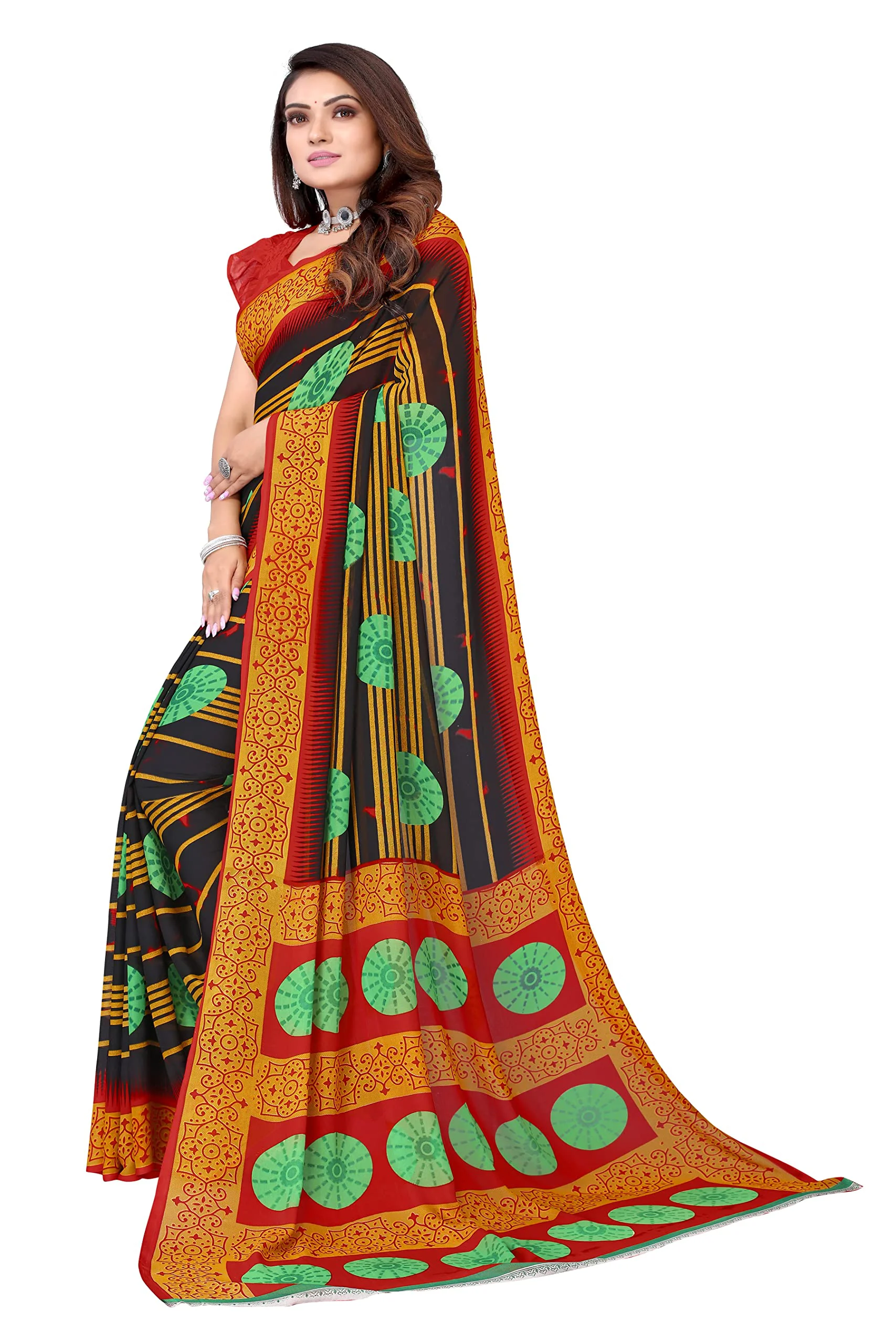 Tarshika Womens Georgette Printed Saree With Blouse Piece(SHIVANI BLACK_Free Size) - image 5