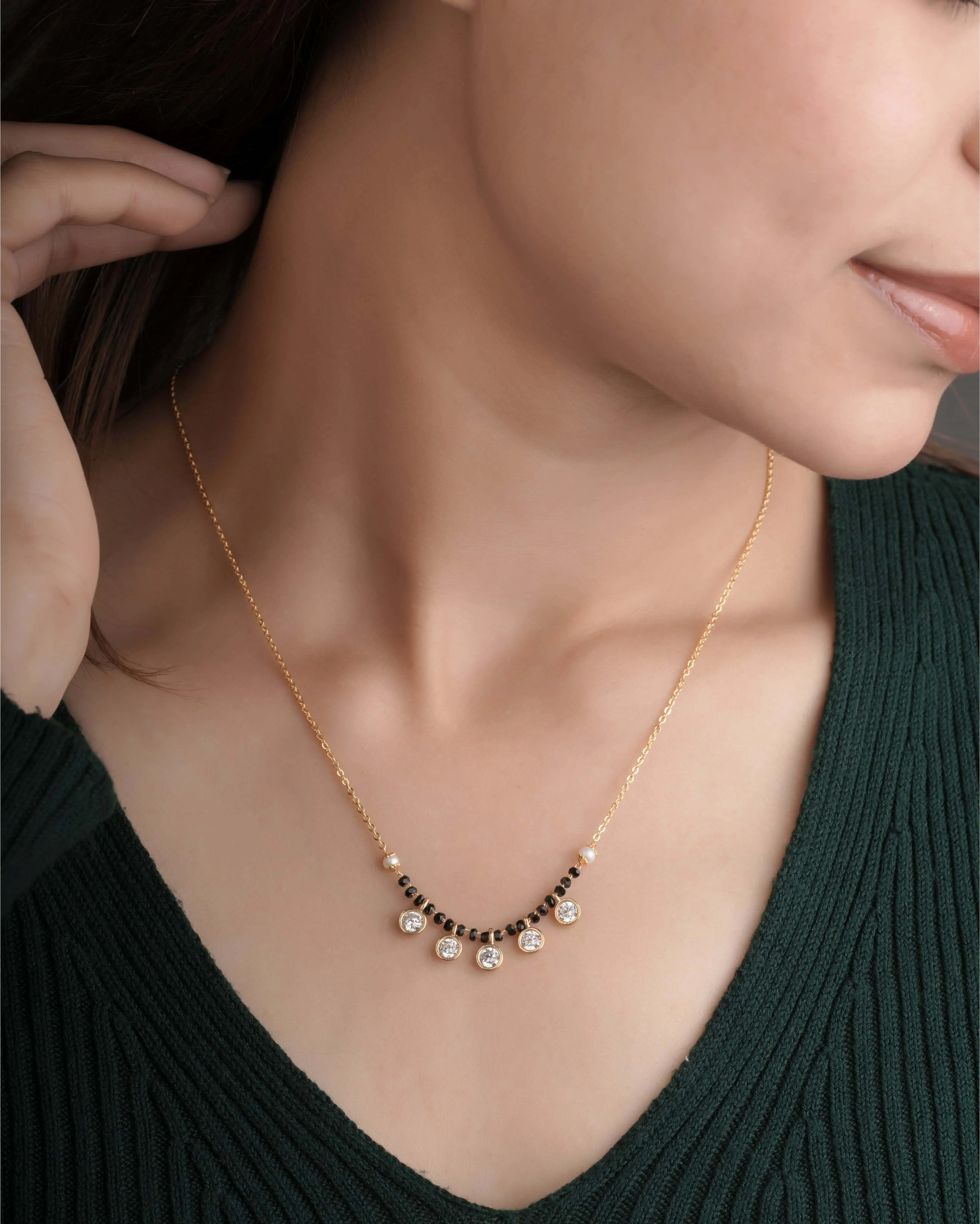Buy 1 Get 1 Free - Gold Finish Five Drop CZ Mangalsutra