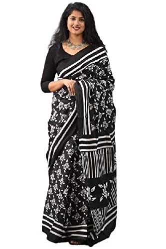 INAYA Hand block printed Cotton mulmul Sari With Blouse Piece (MULTI-CO LOUR_Free Size)