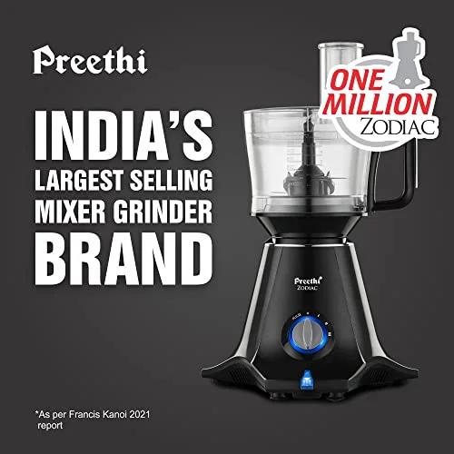 Preethi Zodiac MG-218 mixer grinder, 750 watt, Black/Light Grey, 5 jars - 3 In 1 insta fresh juicer Jar & Master chef food processor Jar, Vega W5 motor with 5yr Warranty (Indian Plug) - image 3