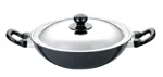 Hawkins Futura Nonstick Kadhai 2.5 L, 26 cm, 3.25 mm with SS lid (Black)