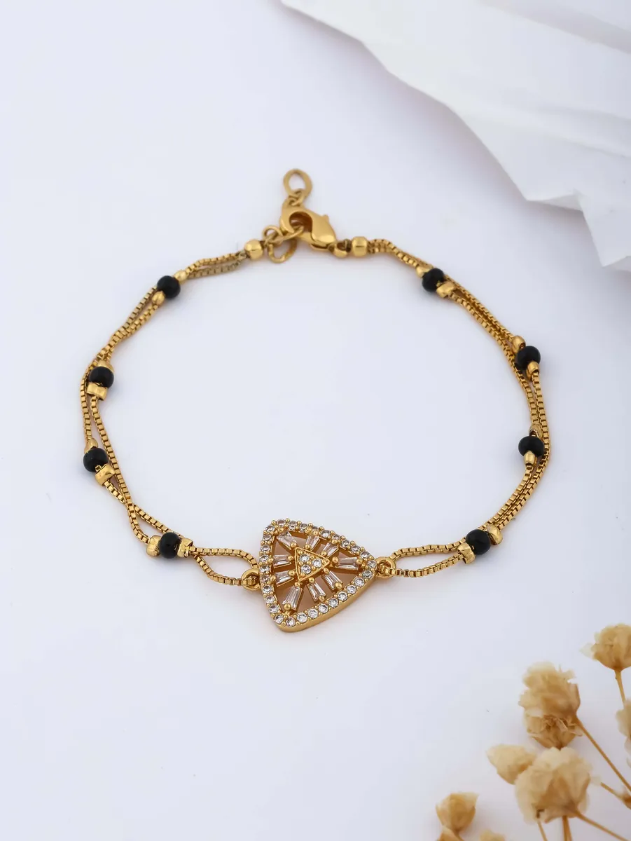 American Diamond Gold Plated Triangle Shape Fancy Hand Mangalsutra
