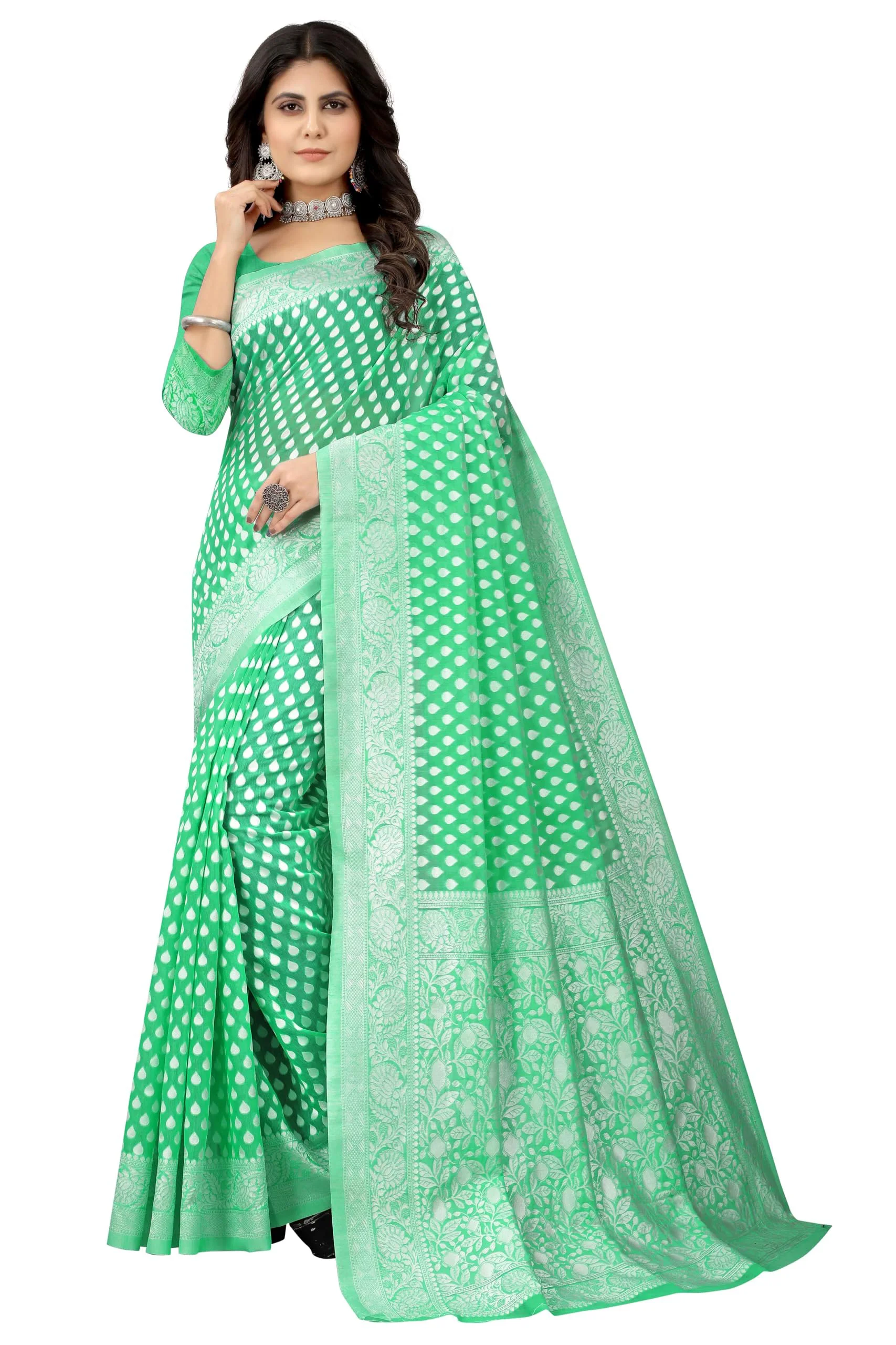 Sugathari Women's Banarasi Saree Pure Kanjivaram Silk Saree Soft new ladies 2023 Design Wear Pattu Sarees Latest Cotton Party Sari collections With Blouse Piece for Wedding sadi (SAM PARI-155 GREEN) - image 4