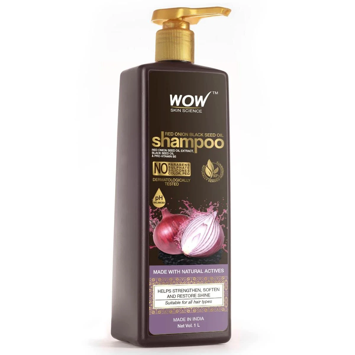 WOW Skin Science Onion Oil Shampoo with Red Onion Seed Oil Extract, Black Seed Oil & Pro-Vitamin B5 - 1ltr (1000ml)