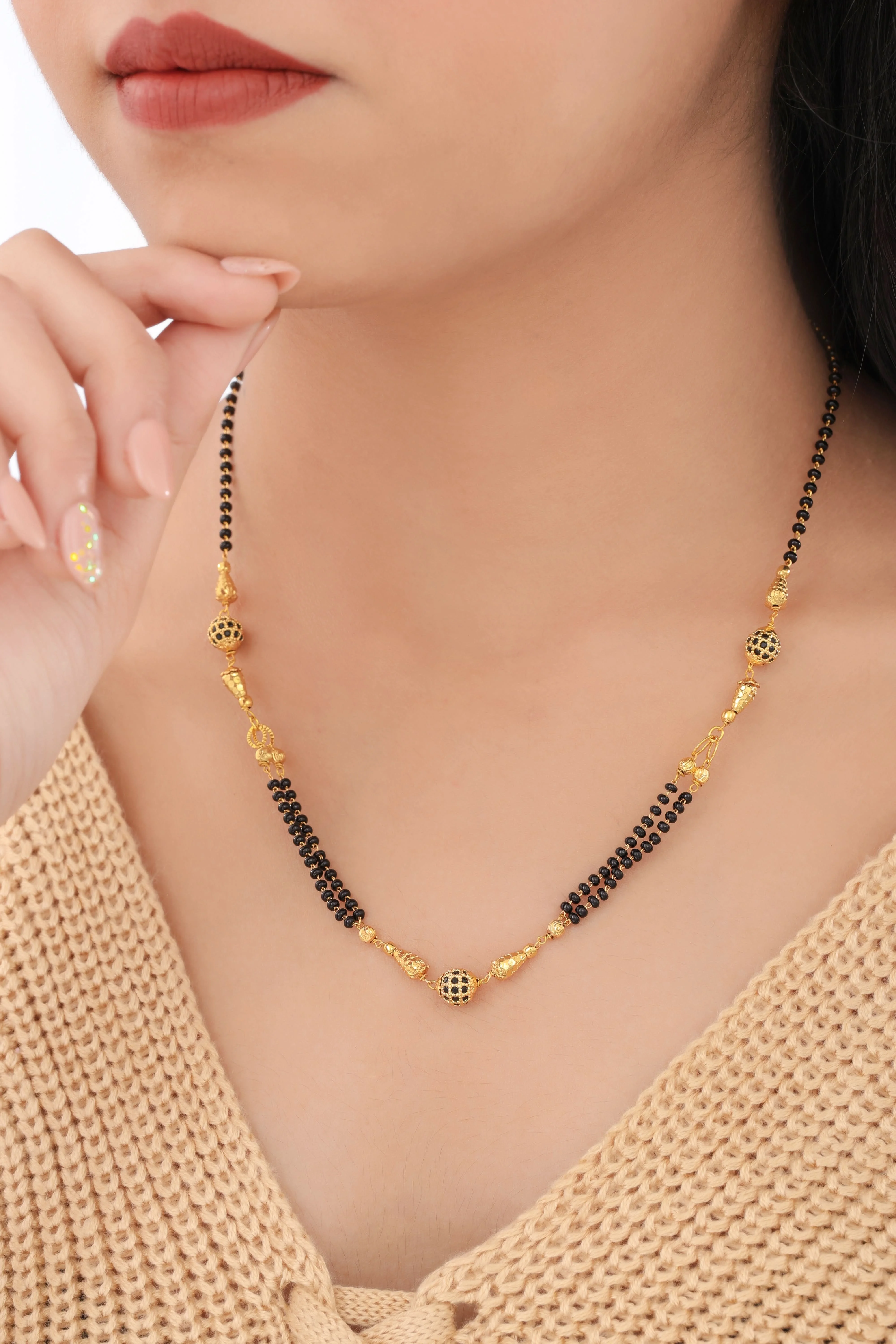 Buy 1 Get 1 Free - Minimal Gold Bead Center Black Beads Mangalsutra