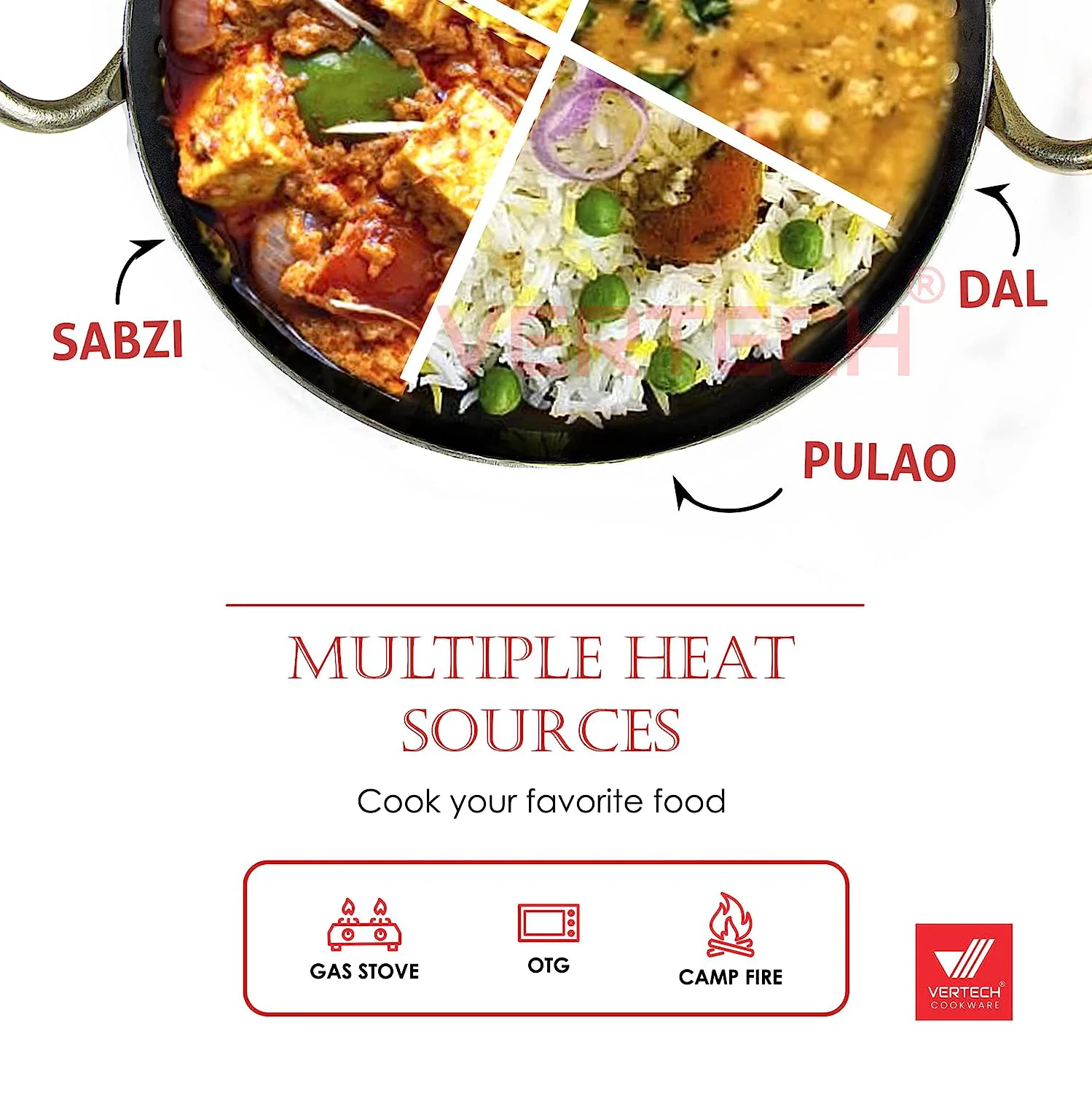 VERTECH COOKWARE® Natural Pure Iron (Loha) Kadhai Traditional,Kadai/Fry Pan/Frying Kadhai Handmade Lokhand with Golden Handle (800 ML/7 inch) - image 4