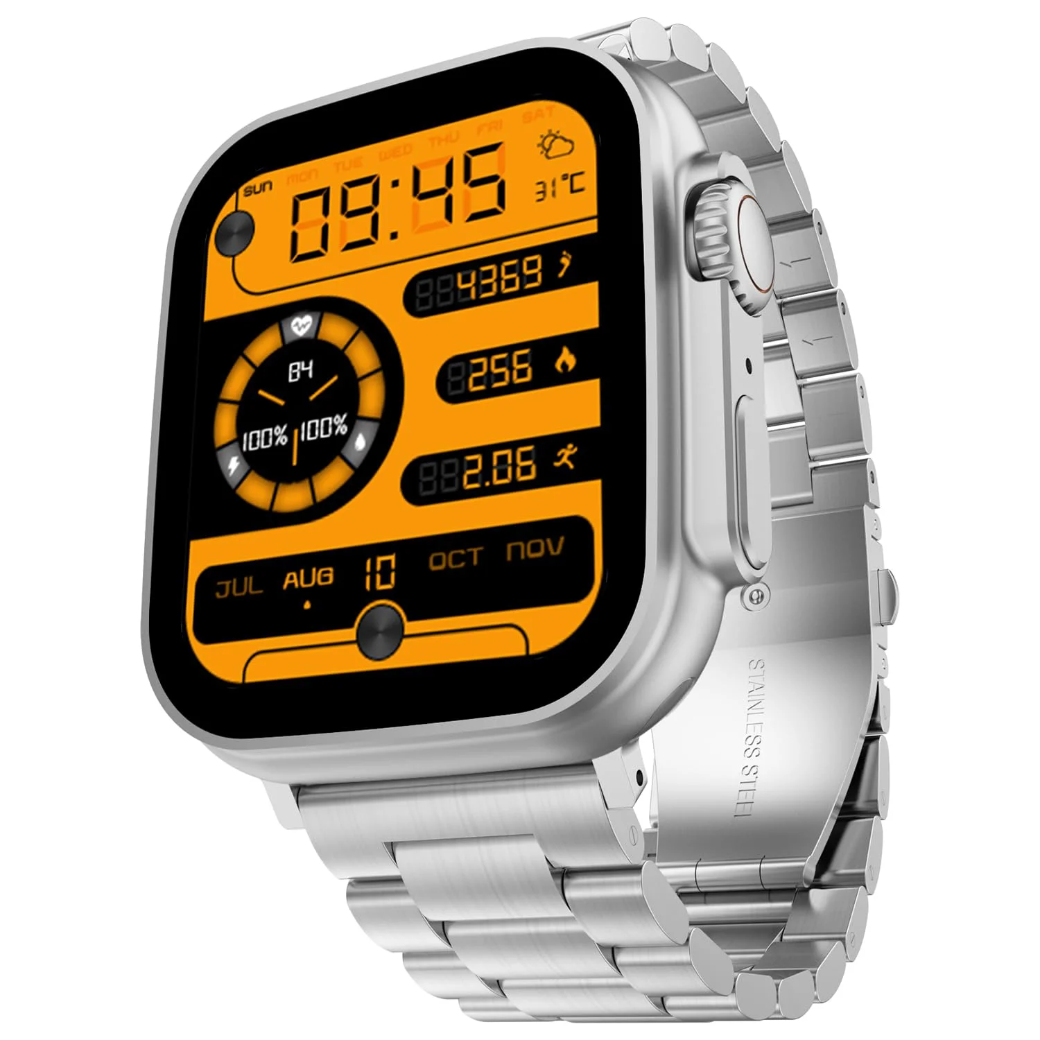 Fire-Boltt Gladiator 1.96" Biggest Display Luxury Stainless Steel Smart Watch with Bluetooth Calling, Voice Assistant &123 Sports Modes, 8 Unique UI Interactions, 24/7 Heart Rate Tracking (Silver)