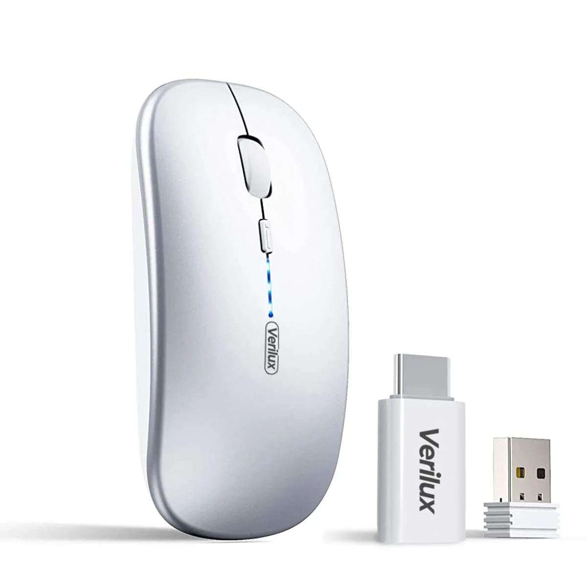 Verilux® Wireless Mouse Rechargeable, Upgraded Ultra Slim 2.4G Silent Cordless Mouse Computer Mice 1600 DPI with USB Receiver for Laptop PC Mac MacBook, Windows (Space Sliver+ Battery Level Visible)