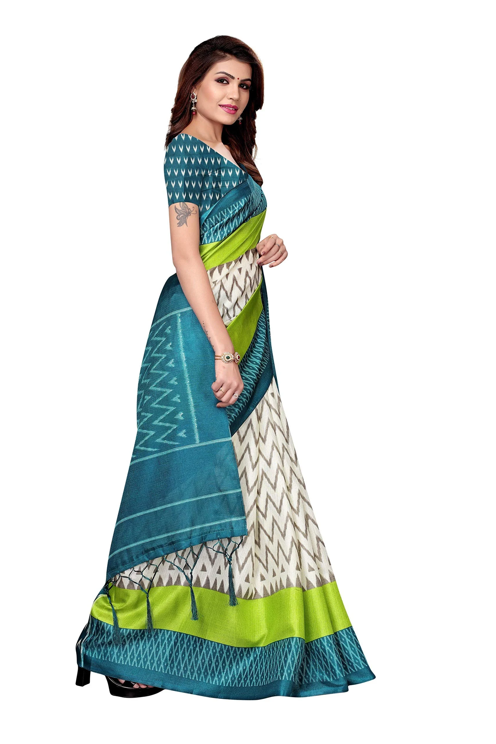 Shubhisha Fashion Women's Art Silk Saree with Blouse Piece (INSTA RAMA_Rama_Free Size_Rama) - image 4