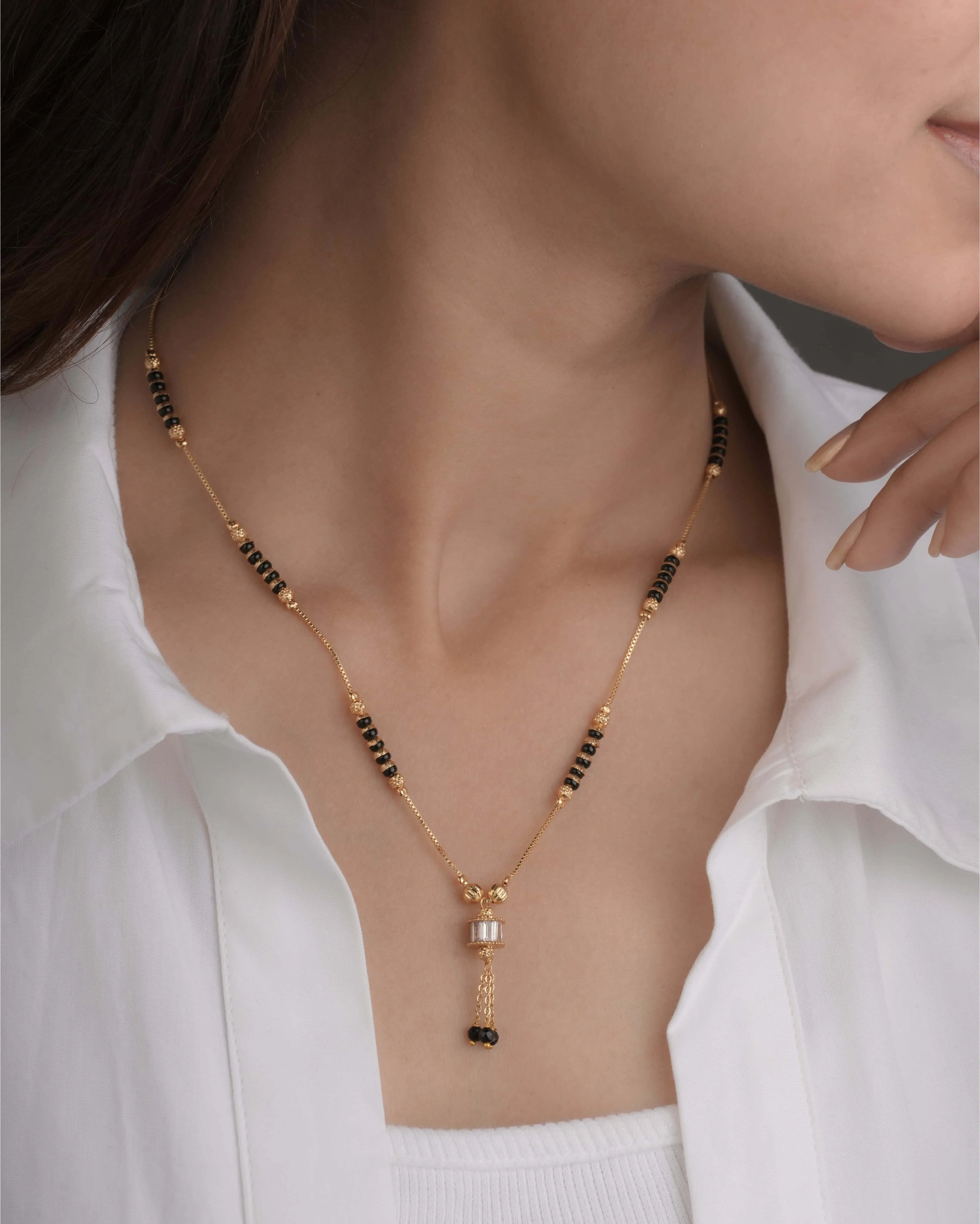 Buy 1 Get 1 Free -Gold Finish Baguette CZ Drop Mangalsutra
