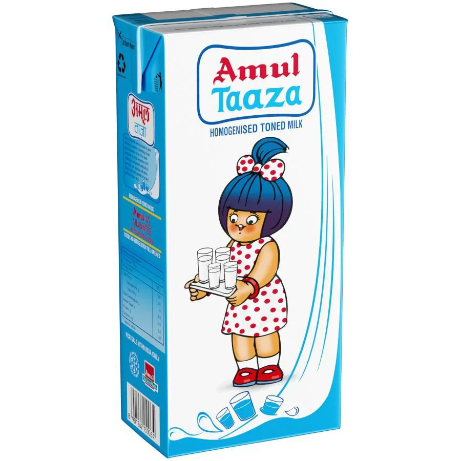 10x Amul Homogenised Toned Milk, Pack of 10 - 10KG (1Ltr x 10)