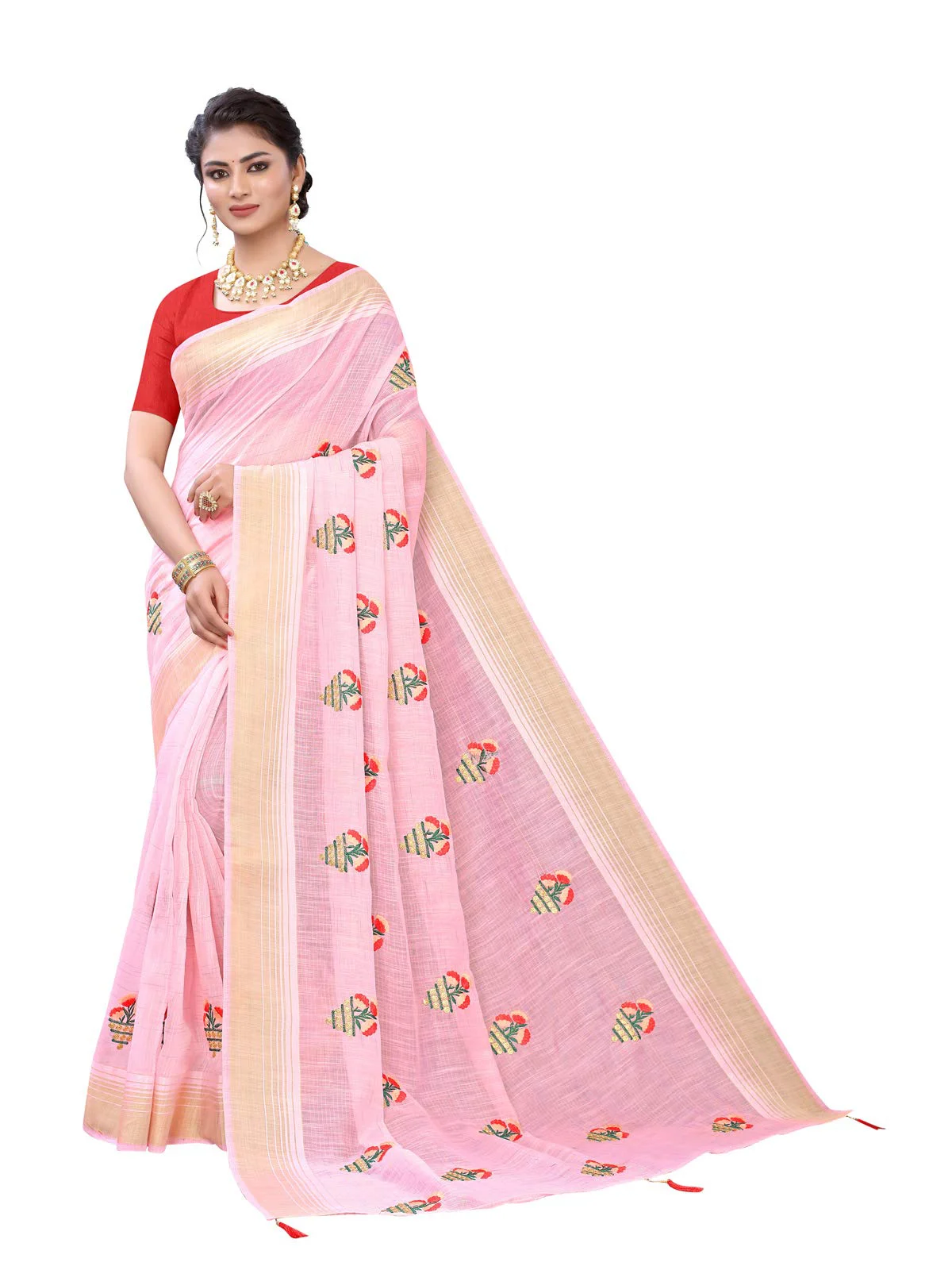 Satrani Women'S Poly Cotton Dyed Saree With Blouse Piece (1823ST146,Light Pink), Free Size - image 2