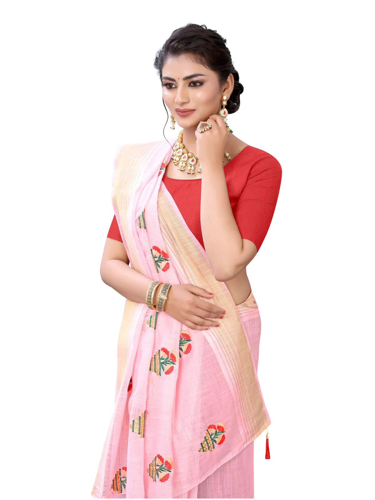 Satrani Women'S Poly Cotton Dyed Saree With Blouse Piece (1823ST146,Light Pink), Free Size - image 5