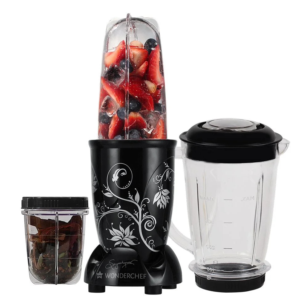 Wonderchef Nutri-blend Juicer, Mixer, Grinder, Blender & Smoothie Maker | 22000 RPM, 500W |100% Full Copper Motor | 3 unbreakable jars | 2 Years warranty | Recipe book by Chef Sanjeev Kapoor | Black - image 2
