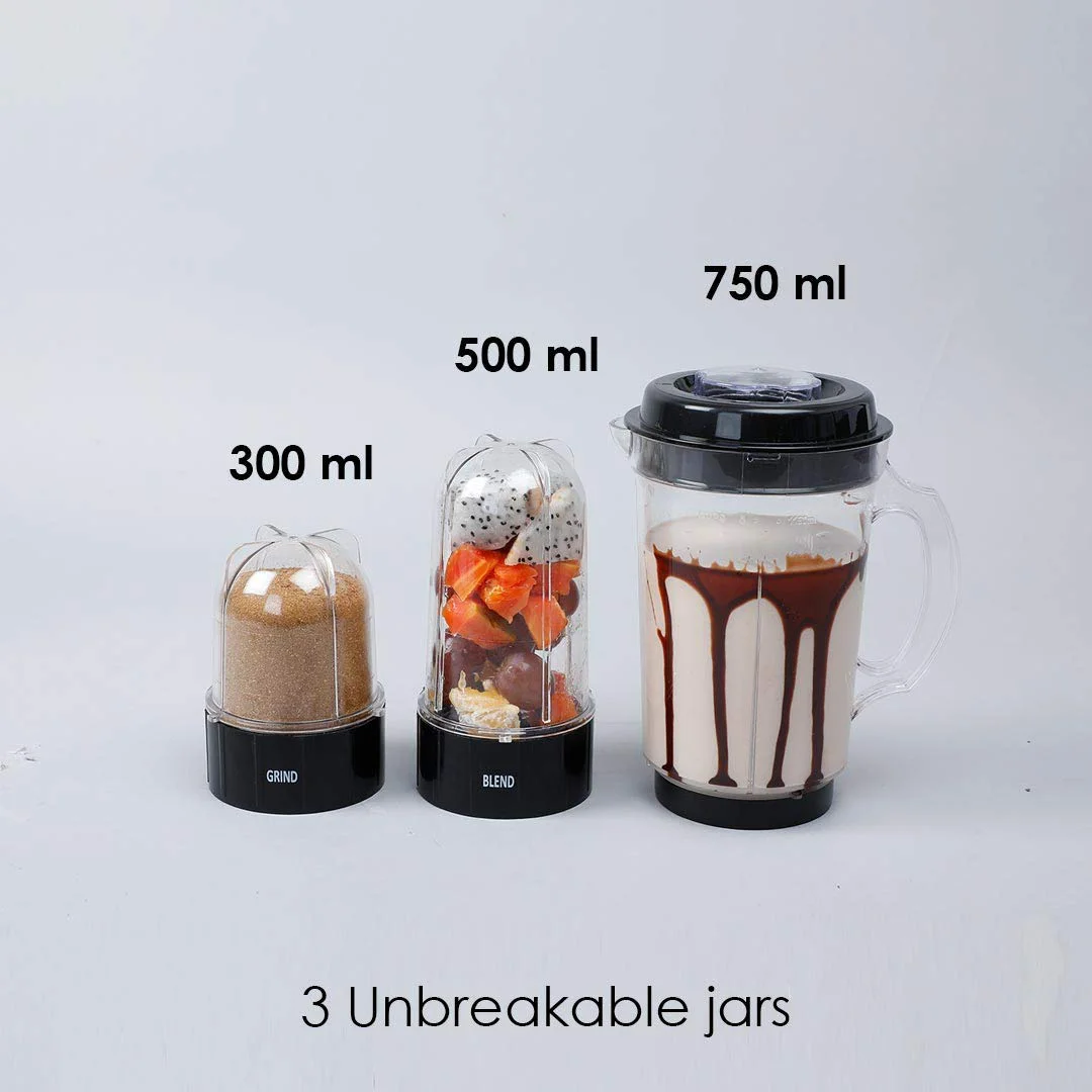 Wonderchef Nutri-blend Juicer, Mixer, Grinder, Blender & Smoothie Maker | 22000 RPM, 500W |100% Full Copper Motor | 3 unbreakable jars | 2 Years warranty | Recipe book by Chef Sanjeev Kapoor | Black - image 4