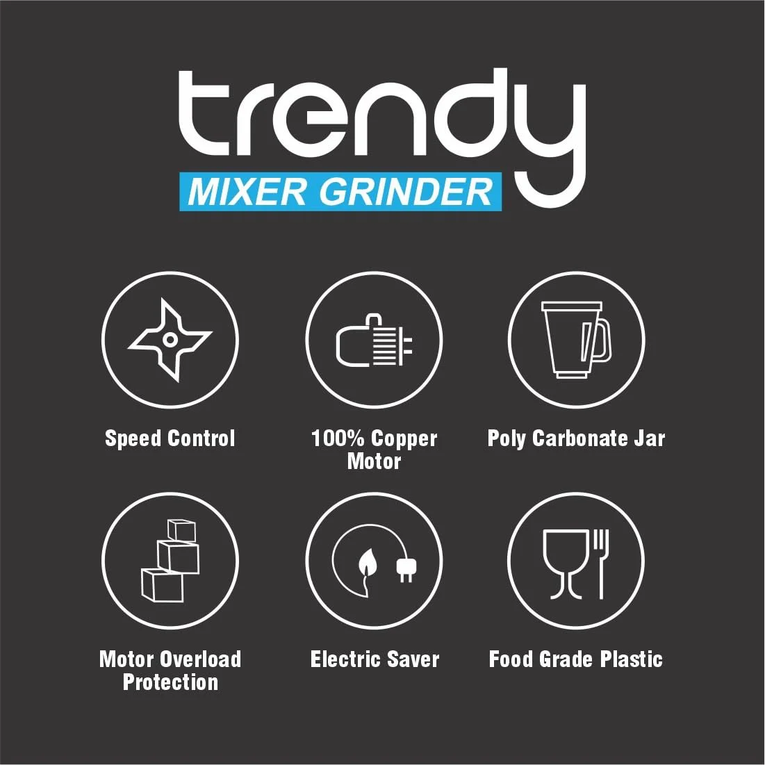 Pringle Trendy 3 Jar Mixer Grinder with 550W 100% Copper motor | 304 Grade Stainless Steel Blade| 24 month onsite warranty - image 2