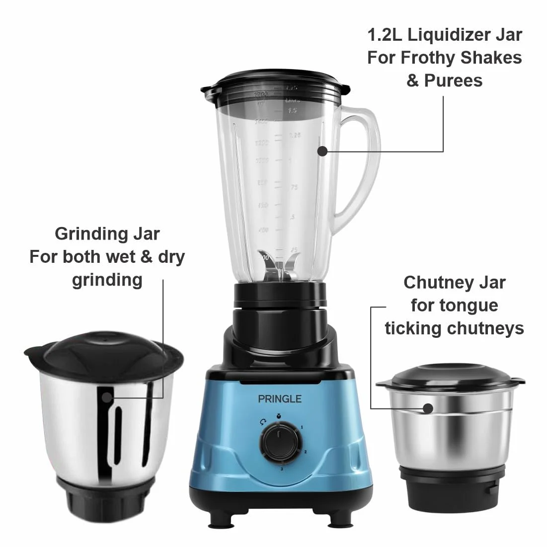 Pringle Trendy 3 Jar Mixer Grinder with 550W 100% Copper motor | 304 Grade Stainless Steel Blade| 24 month onsite warranty - image 5