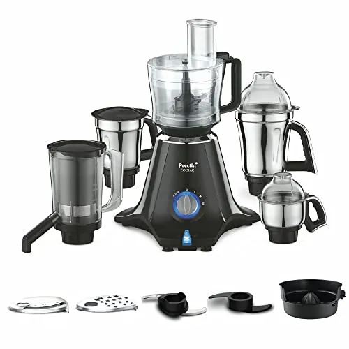 Preethi Zodiac MG-218 mixer grinder, 750 watt, Black/Light Grey, 5 jars - 3 In 1 insta fresh juicer Jar & Master chef food processor Jar, Vega W5 motor with 5yr Warranty